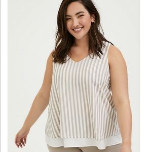 ❤️ Torrid TAUPE WHITE STRIPE CHIFFON DOUBLE LAYER TOP size 0x